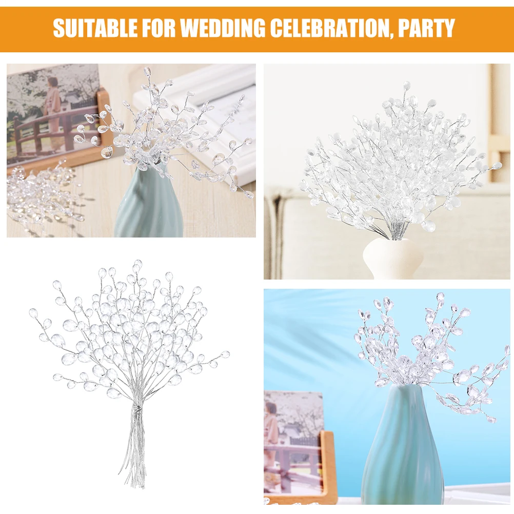 

25pcs Acrylic Bead Flowers Stems White Wedding Bridal Decor Craft Home nament Flower Picks Bouquet Accessories for Party