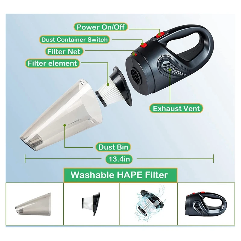 Handheld Vacuum Cleaner Cordless 120W 4500PA Strong Suction Rechargeable Lightweight Wet Dry Portable Car Vacuum Cleaner