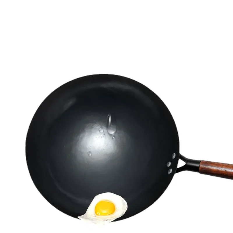 30/32/34cm Traditional iron wok,Non-coating Woks Hand forged For Kitchen PanWooden Handle Wok Kitchen Gas Pot Cookware