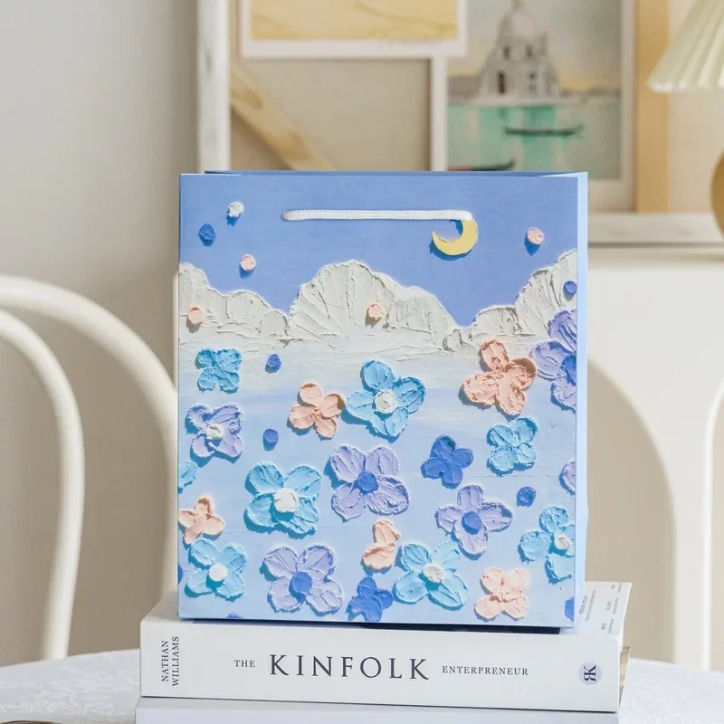 حقيبة هدايا برسومات زيتية إبداعية ، حقيبة حمل أدبية ، تغليف رائع لأعياد الميلاد ، صندوق ورقي ، صندوق تعبئة زهور ، مهرجان #6