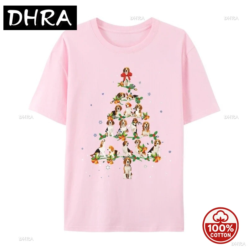 تي شيرت رجالي بيغل شجرة عيد الميلاد سانتا Kawaii تي شيرت على شكل كلب Harajuku ملابس كبيرة الحجم 100% قطن مطبوع ملابس الشارع الشهير