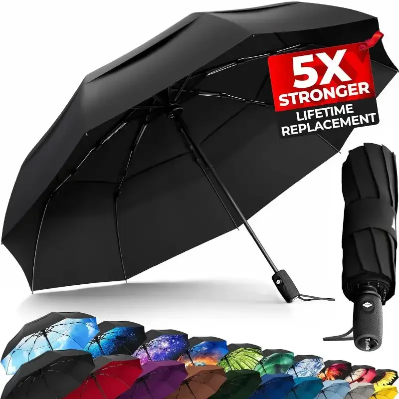 Windproof Travel Umbrella  Small Strong but Light Portable and Automatic Folding Rain Umbrella, Durable Grip Fits Car & Backpack