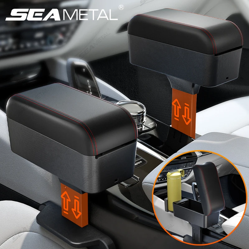 SEAMETAL Auto-Armlehnenverlängerung, Sitzspalt, Armlehne, Aufbewahrungsbox, höhenverstellbar, Auto-Mittelkonsole, Ellenbogenkissen mit Getränkehalter