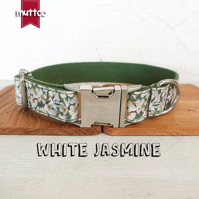 

MUTTCO personalized pet dog ID tag collar WHITE JASMINE self-design adjustable puppy nameplate collar 5 sizes UDC125