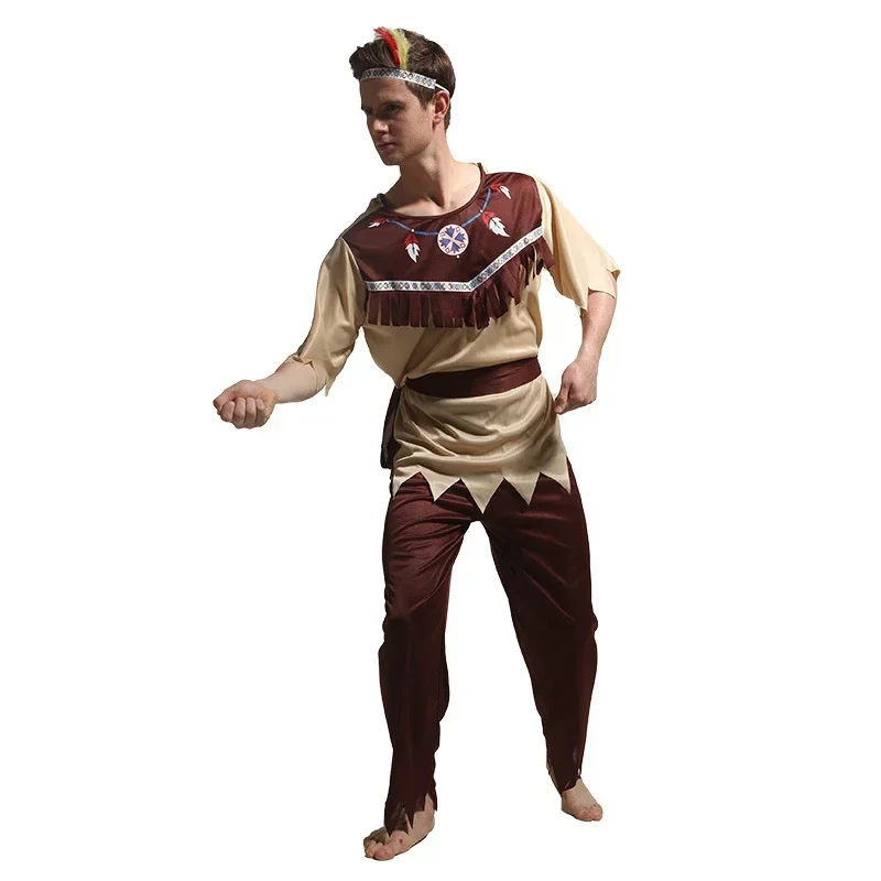 Indian Performance Women Costume Cosplay Halloween Adult Male Indigenous Primitive Savage Clothes MN9