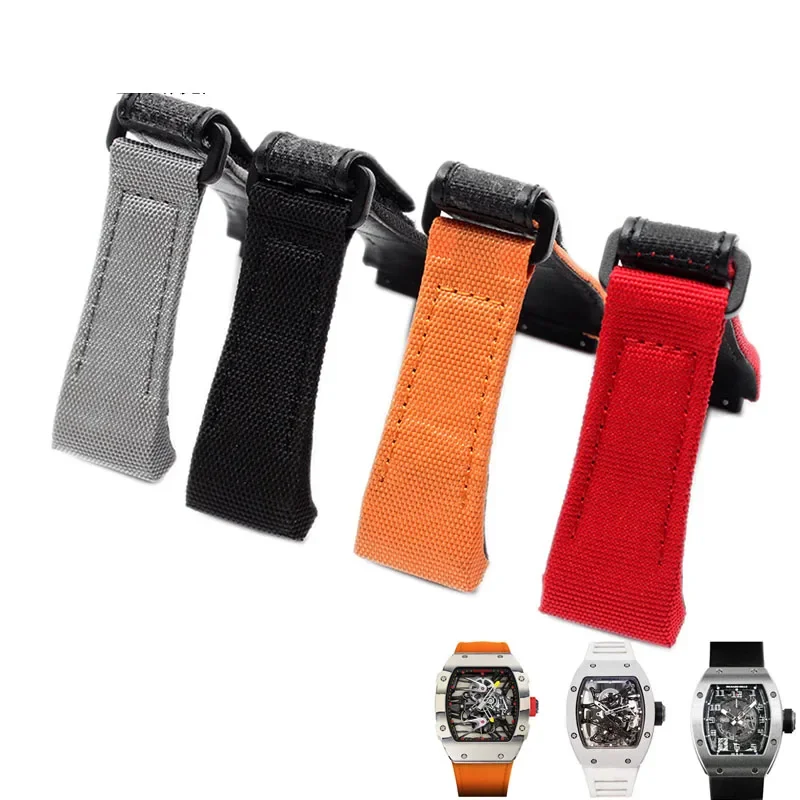 Canvas+Genuine Leather strap For Richard Mille nylon strap, men's watch tool RM50/53 4-star 5-starscrewdriver, 25mm wrist
