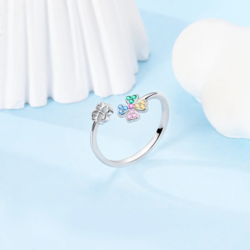 

Кольца из стерлингового серебра 925 пробы с красочным клевером для женщин, оригинальный простой дизайн, кольцо Foreve, обручальное, свадебное, роскошные ювелирные изделия