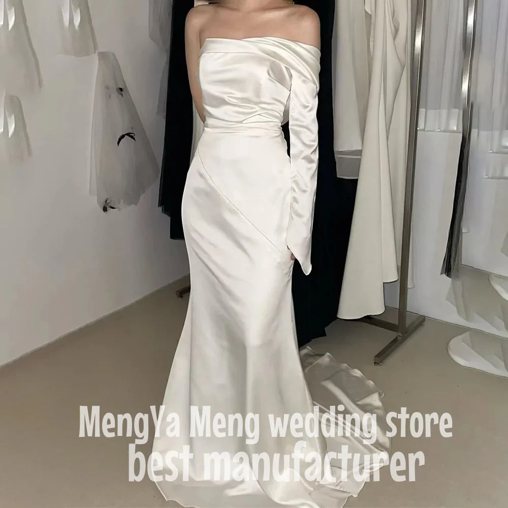 

ZHUISHU One-Shoulder Korea Princess Wedding Dresses Ivory Long Sleeves Lace-up Customized Pretty Bride Gowns Plus Size