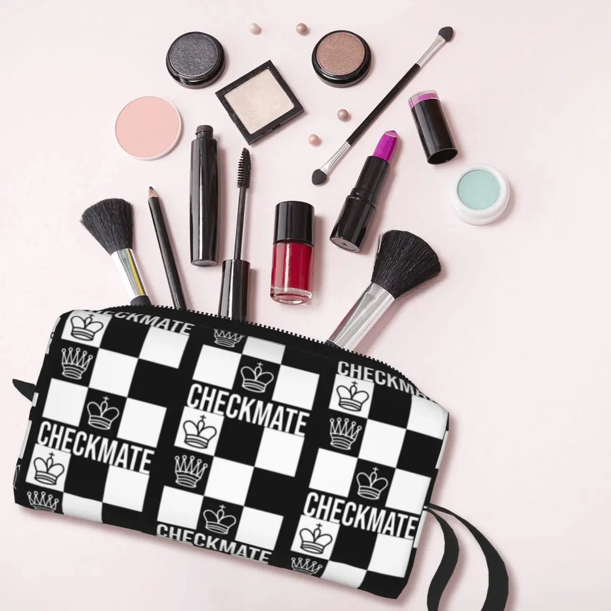 Custom Checkmate Chess Board Toiletry Bag Women Game Chessboard Cosmetic Makeup Organizer Ladies Beauty Storage Dopp Kit Case