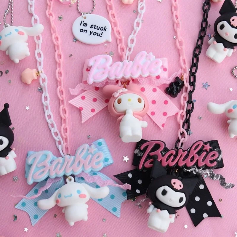 Miniso Hello Kitty Kuromi Cartoon Necklace Kawaii Japan Cool Cosplay Anime Accessories Toys Letters Necklace Jewelry Girl Gifts