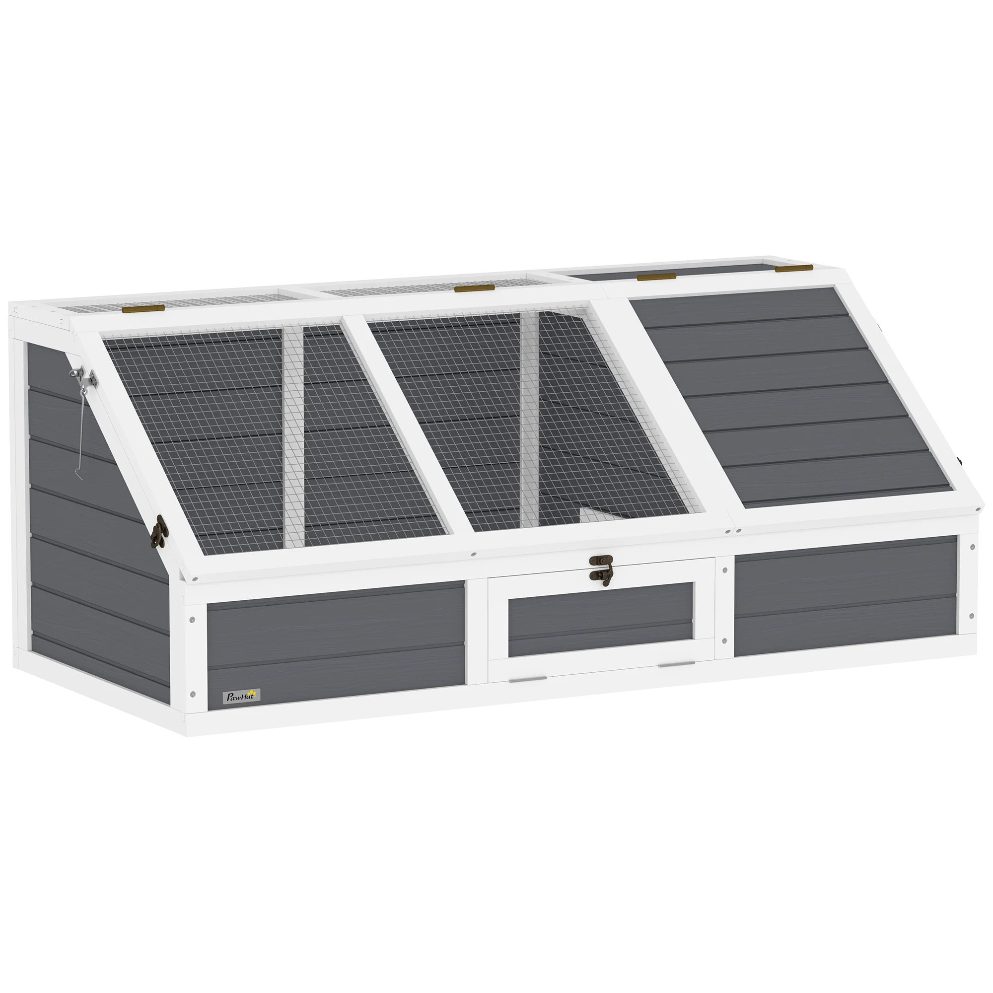 PawHut Casa para Tortugas de Madera sin Base con Tapas Abatible Puerta Frontal Abrible y Pestillos 120x55x50 cm Gris Claro