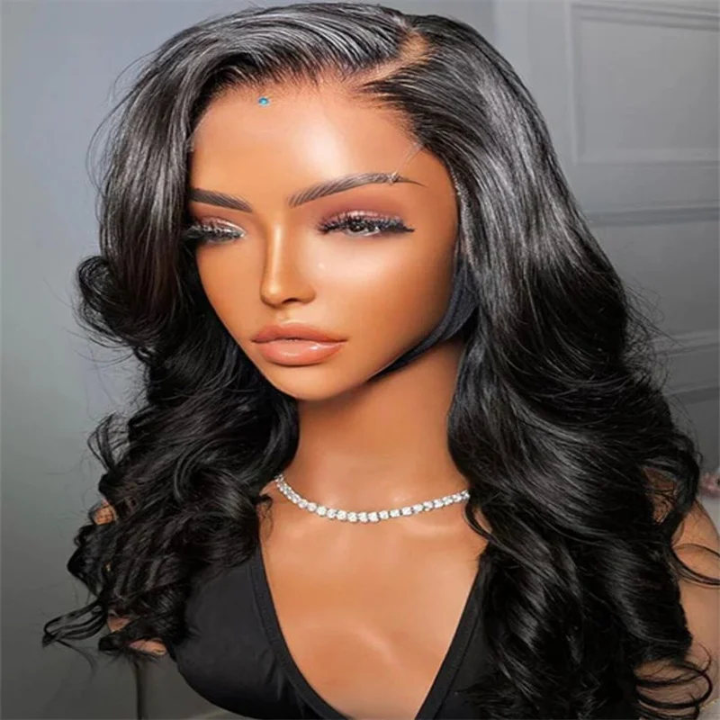 Soft 26Inch 180Density Babyhair Black Wave Curly Lace Front Wig Long For Black Women Heat Resistant Preplucked Glueless Daily