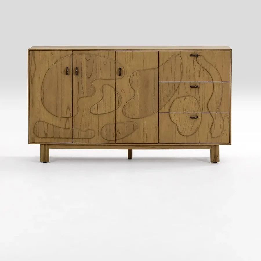 

Resort style wabi-sabi carved sideboard full solid wood cabinet storage cabinet customization