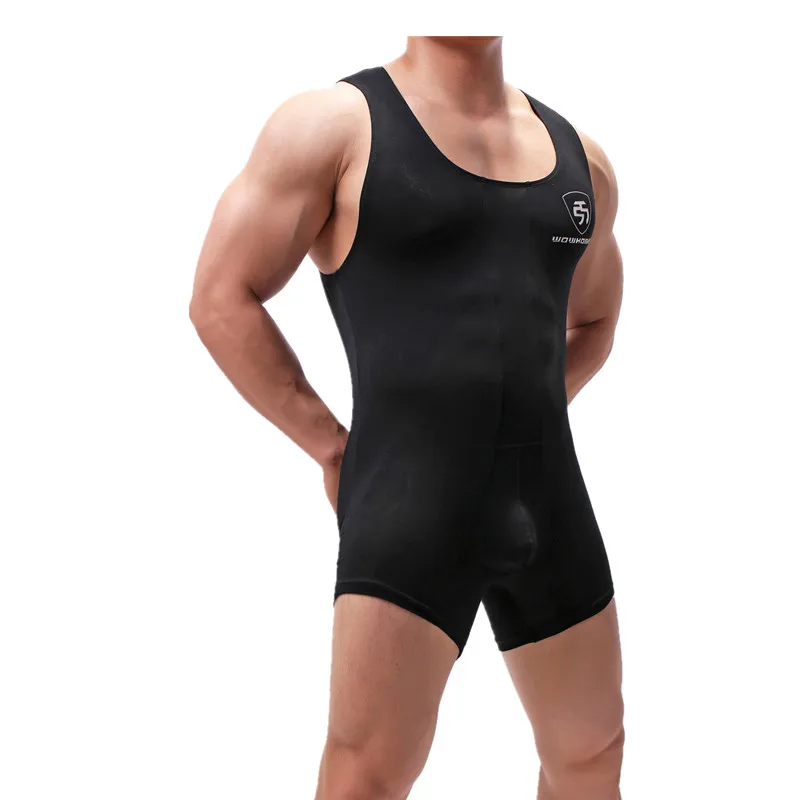 Men\'s Bodysuit Wrestling Singlets Modal Soft Elastic Shapewear Sleeveless Underwear Boxers Briefs Muscle Bulge Pouch Jumpsuit