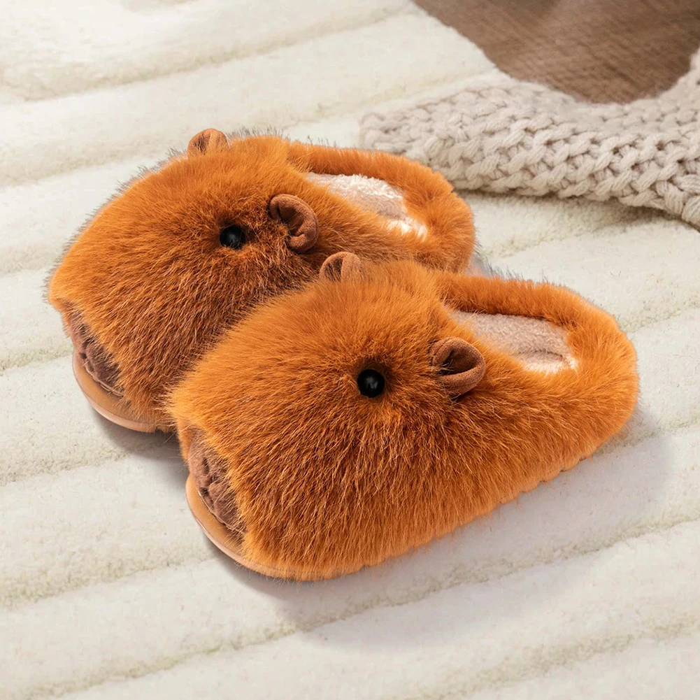 Plush Capybara Slippers Thermal Home Slippers Cute Fluffy Couple Slippers Comfortable Fuzzy Capybara Slippers Non-Slip for Women