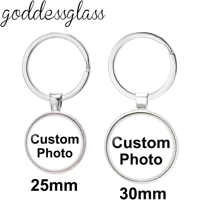 

100pcs Personalized Photo Custom glass cabochon keychain Bag Car key Rings Holder Charms silver plated/Bronze/Golden/Black