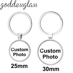 Personalized Photo Custom pictures glass cabochon keychain Bag Car key Rings Holder Charms silver plated/Bronze/Golden/Black