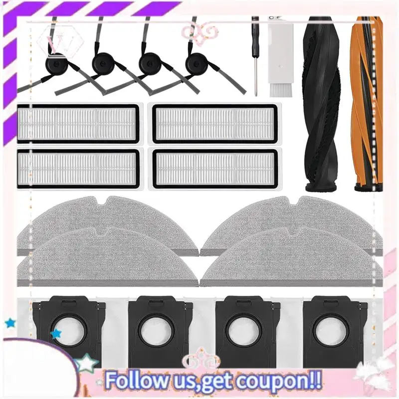 

Комплект аксессуаров A50F: основная и боковые щетки, HEPA-фильтр, тряпка для влажной уборки, мешок для сбора пыли для робота-пылесоса Dreame D20 Pro Plus, сменные запчасти