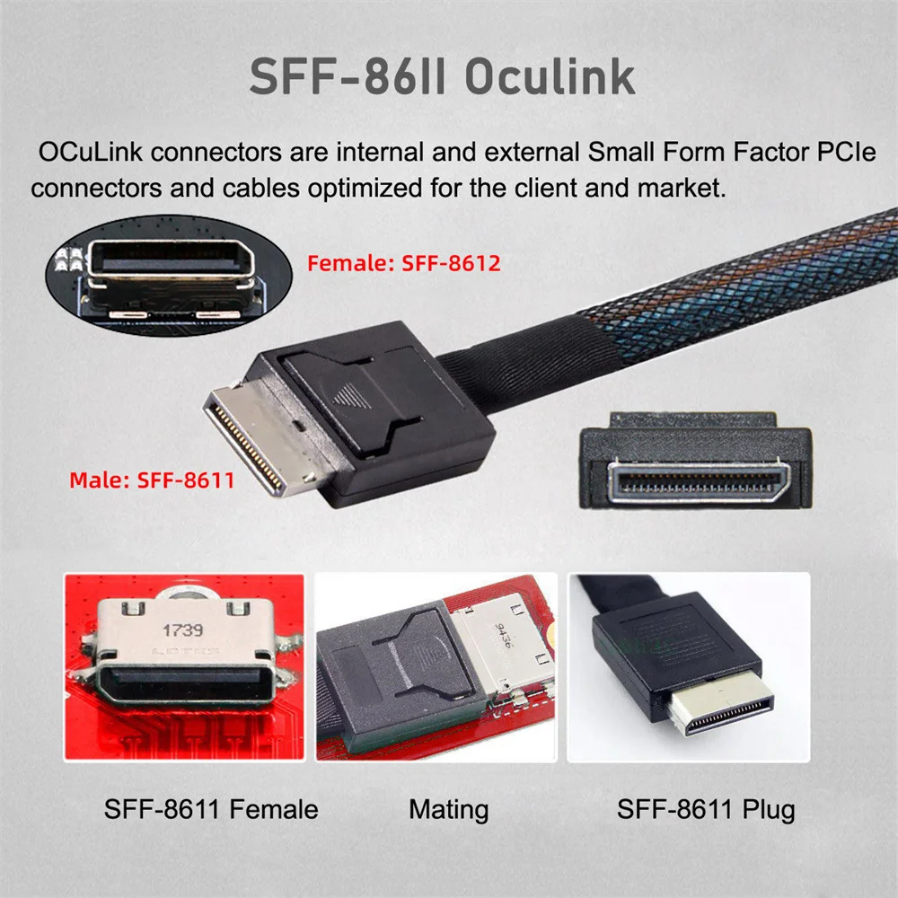 PCIe PCI-Express Cord OCuLink SFF-8611 4i to SFF-8611 OCuLink Data Active Cable for External Graphics Card Dock SSD eGPU