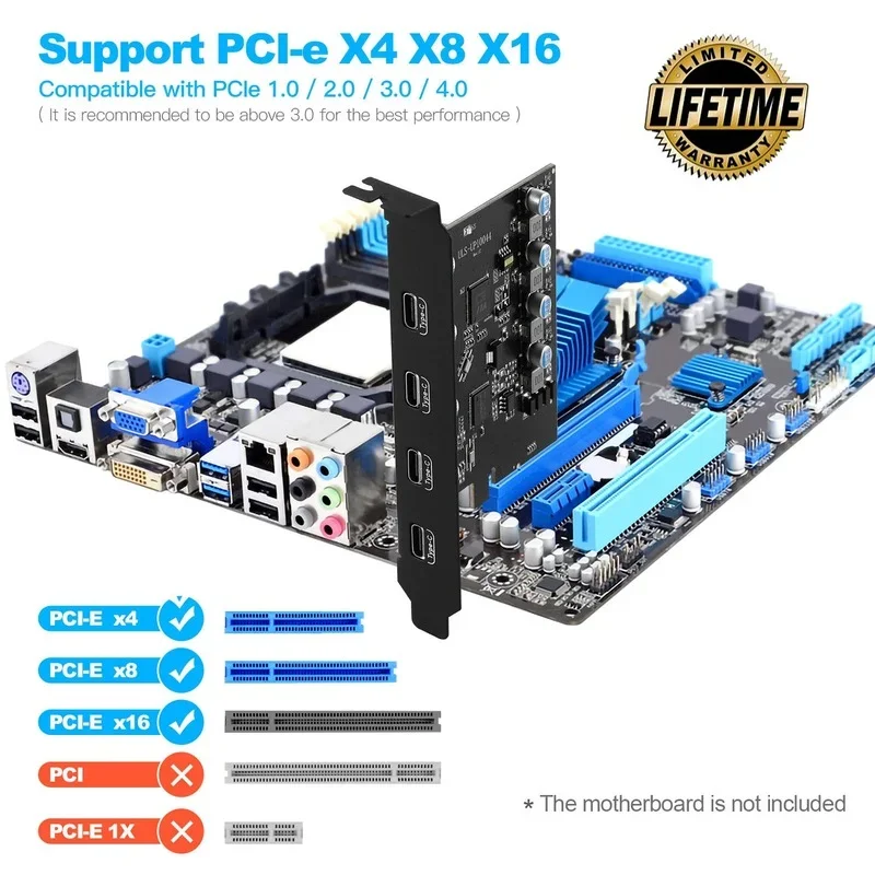 Conecte sin esfuerzo dispositivos USB tipo C a su escritorio con la tarjeta convertidora PCIe X4 a 4 puertos USB3.2 Gen2 tipo C