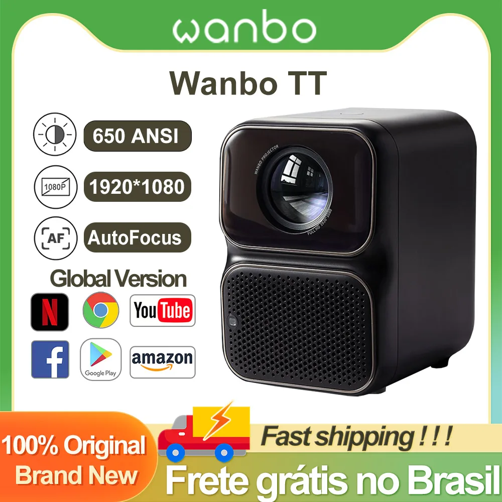 Wanbo TT Portable Smart Projector NETFLIX Certified AutoFocus HD 1080P 650ANSI Dolby AUDIO Global Version Home Theater Beamer