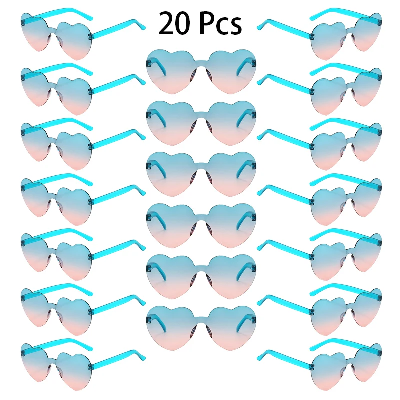 20 Stück herzförmige Sonnenbrille für Damen, modisch, randlos, Farbverlauf, mehrfarbig, Rave-Sonnenbrille, trendig, niedlich, Strand, Urlaub, Dekor, Schattierungen – Detail 8