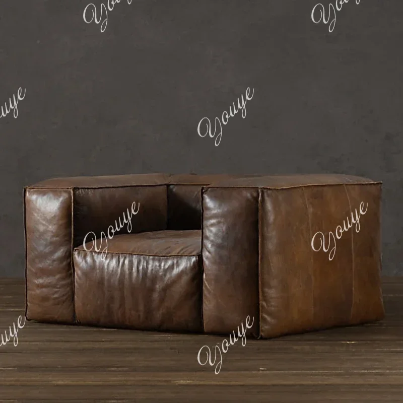 home  Leather Living Room Sofas Luxury Brown Italian Nordic Lazy Puffs Couch Double Lounge Floor Divano Soggiorno Home Furniture
