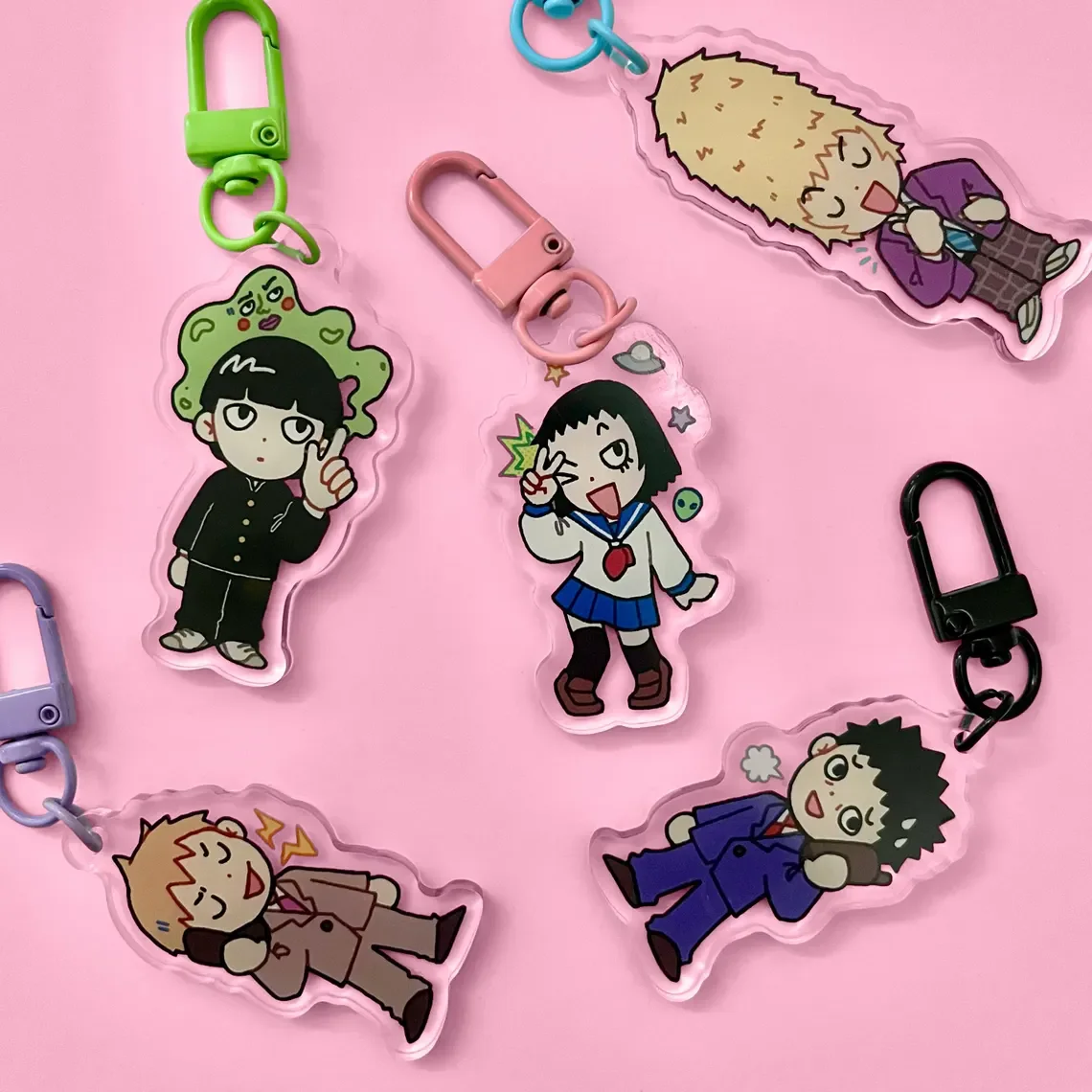 Mob Psycho 100 Acrylic Charms Keychain Anime Themed Bag Accessory Collectible Item