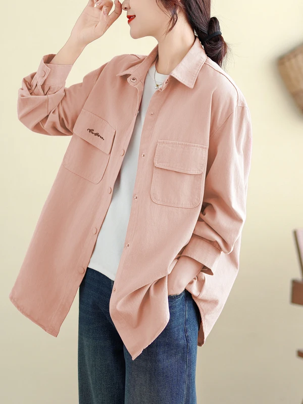 

Laid-back Style Women's plus Size Casual Long Sleeve Denim Workwear Jacket Loose Fit Comfortable Korean Version Shirt