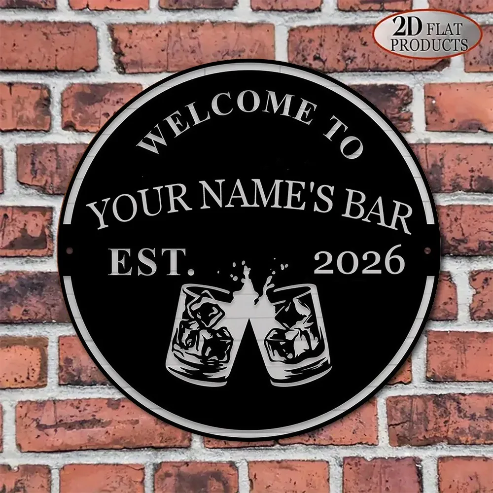 [2D Flat] 1pc Custom Round Bar Metal Sign, Cheers Whiskey Glass Home Bar Wall Decor (Only For Decoration)