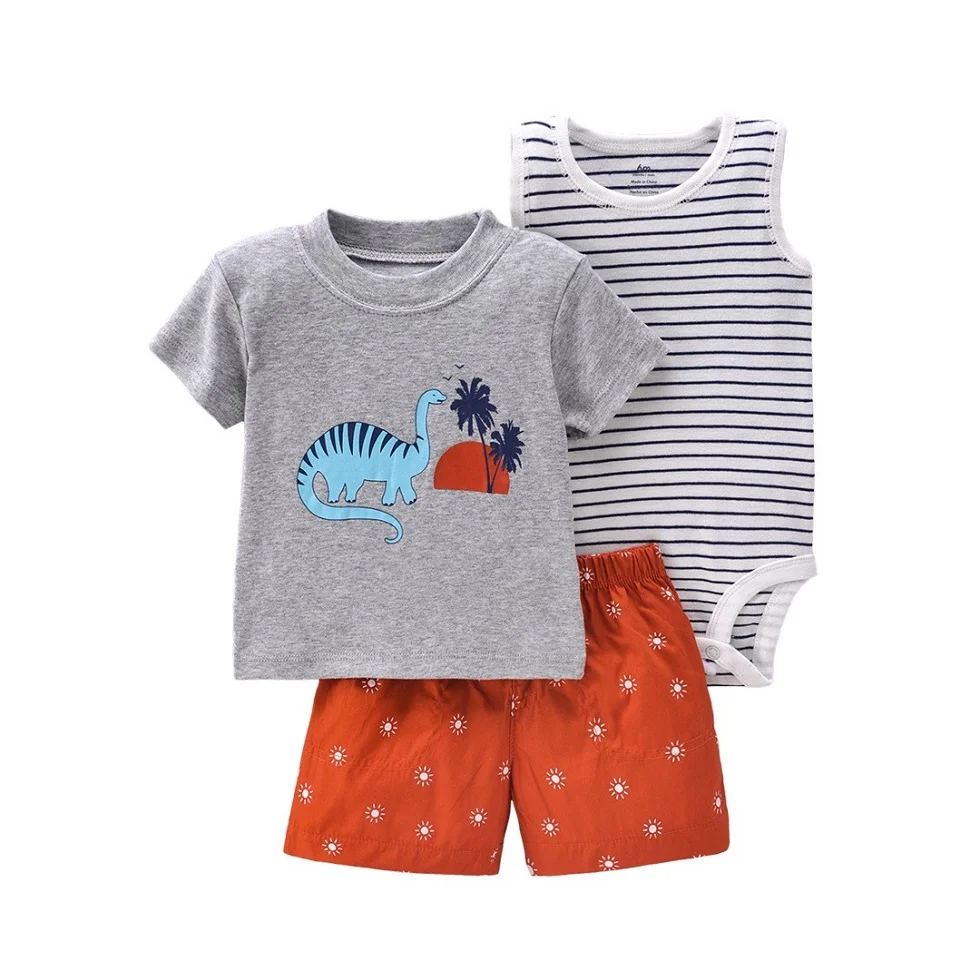 0-24Months Baby Girl Boy Clothes Set 2024 Summer Bebe T-shirt+Bodysuit+Shorts 3Pieces Suits New borns Infant Outfit