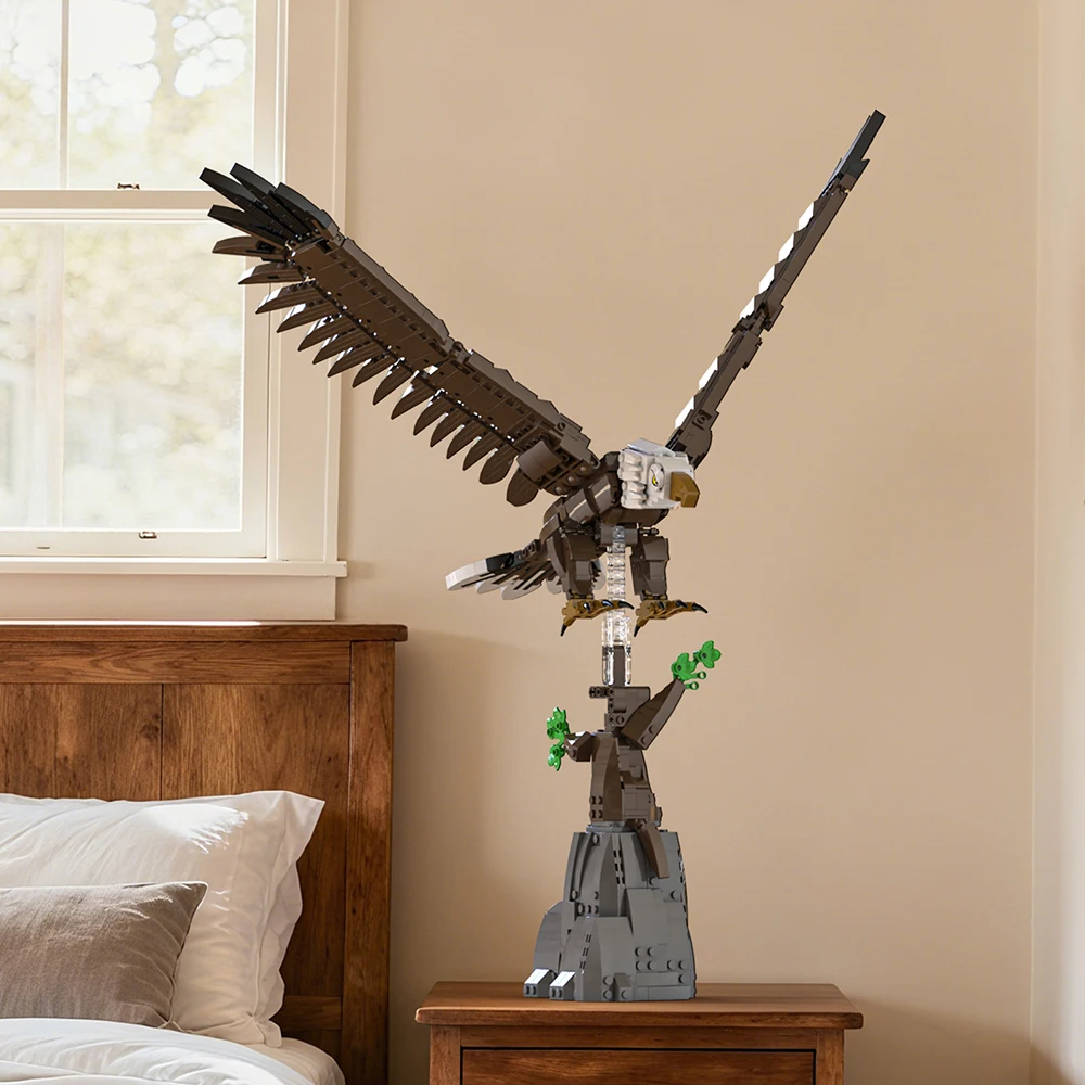 MOC Bald Eagle Model Building Blocks DIY Creative King of the Skies Eagle Bird Scene Lion Animal Brick Toy Gift for Collectors