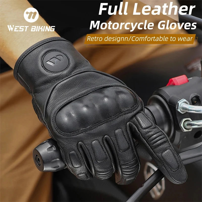 

WEST BIKING Full Leather Motorcycle Gloves Waterproof Durable Men Motocross Cycling Gloves Touch Screen Design Motorbike Gloves