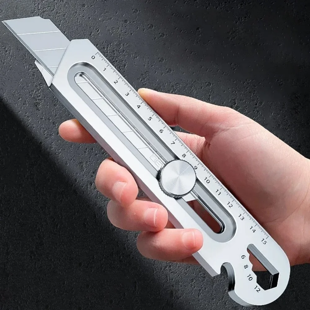 6 In 1 Multifunctional Stainless Steel Utility Knife Office Stationery Cutter Retractable 18mm Blade Art Knife All Purpose Tools