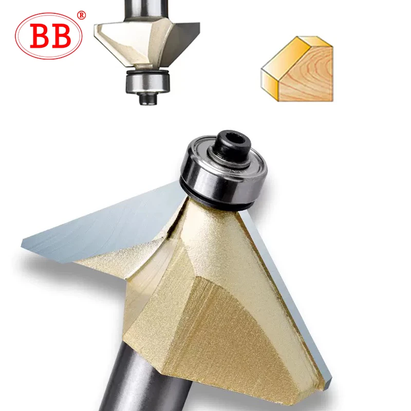 BB Bevel Cutter Chamfer Router Bit Bearing 45 Degree Groove Flush Trimming Tapered DIY Wood Milling Tool 1/2 1/4 Horse Nose