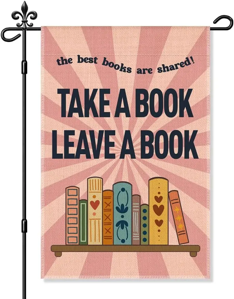 Take a Book Leave a Book Garden Flag, Funny Library Flag for Outside, Bookish Lawn Yard Outdoor Decor, Books Sharing Sign Co EEZ