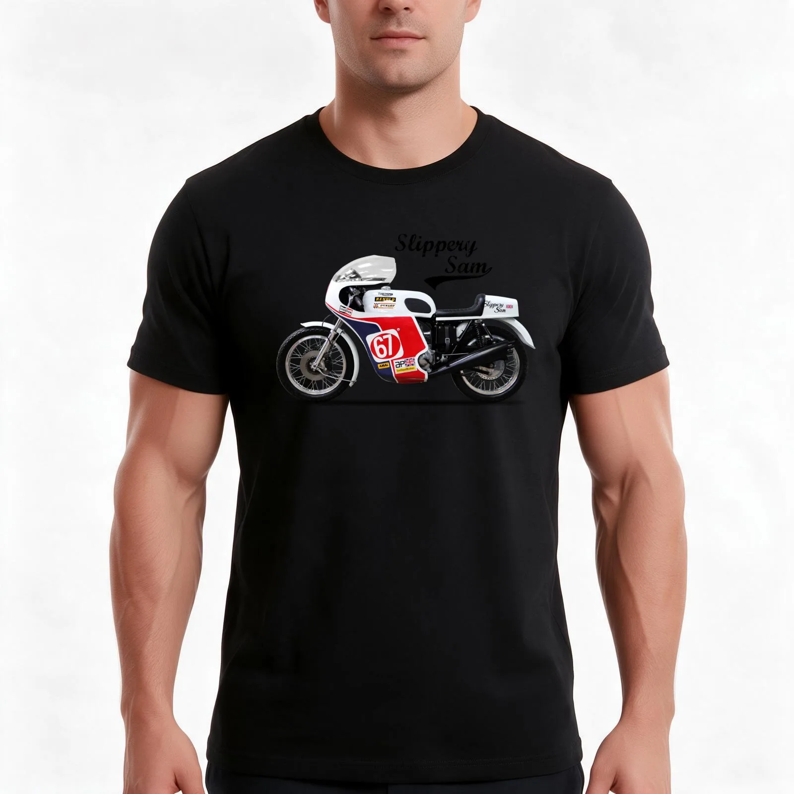 Slippery Sam Production Racer T-Shirt, Summer Casual Cotton Tee, Oversized Streetwear Tops, Vintage Graphic Print, 100% Cotton
