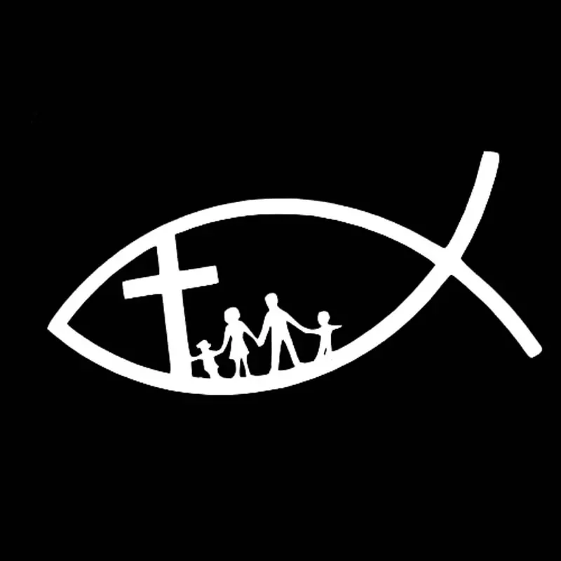 Hot Selling Christian Fish Shape Jesus Family Cross Church Waterproof Decal Accessories Truck Car Car Sticker Pvc, 14cm