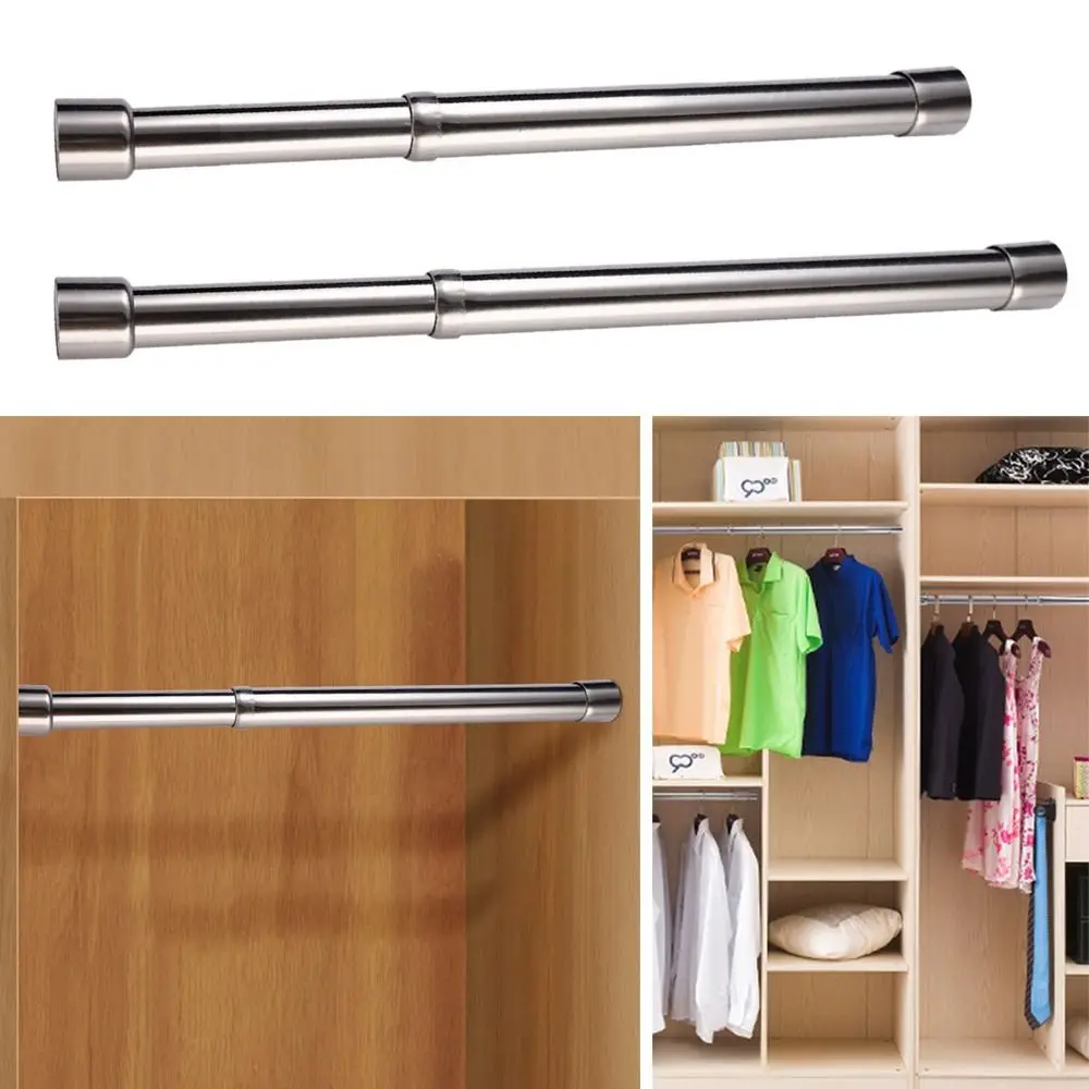 Useful Extendable Stainless Steel Wardrobe Clothes Rod Adjustable Closet Rail Pole Curtain Telescopic Hanging Rod