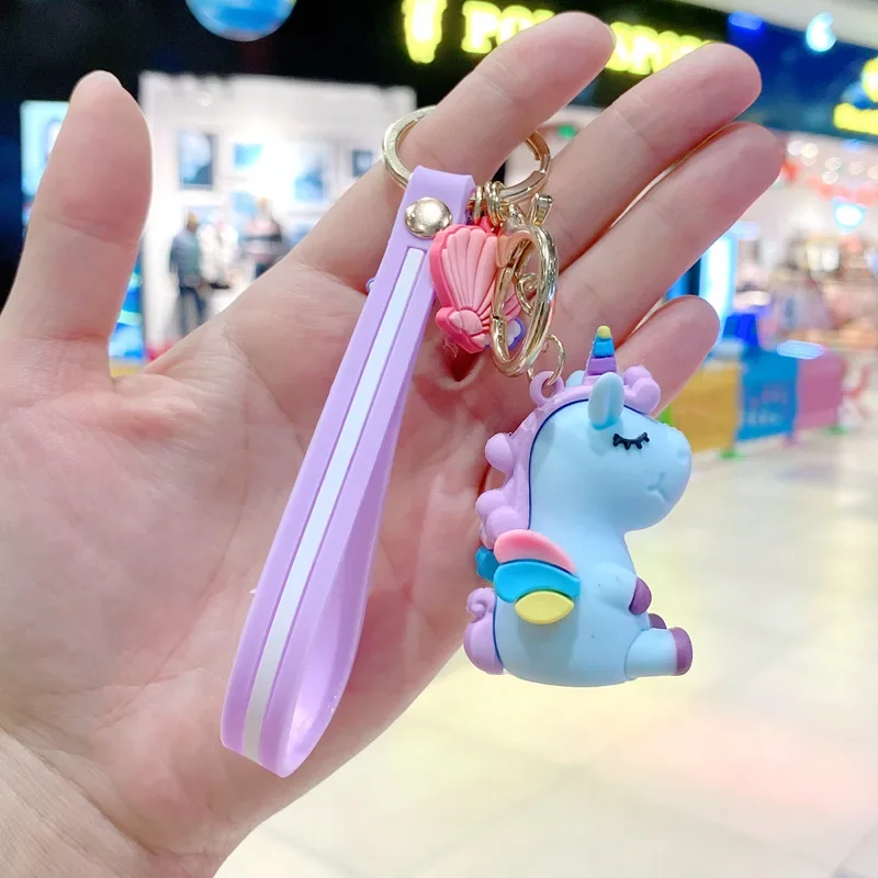 Cartoon Cute Rainbow Horse Car Key Pendant Unicorn Doll Student Backpack Chain Small Gift Animal Creative Pendent