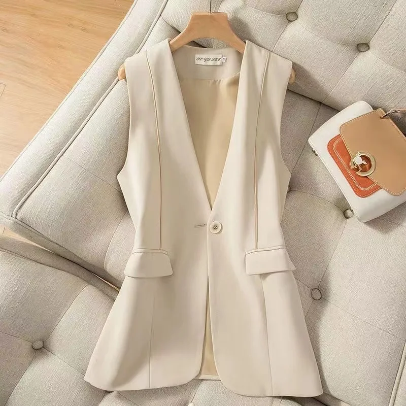 

Korean With Lining Cloth Waistcoat Sleeveless Lady Outwear Autumn Suit Vest Women Coat Lined Fashion Blazer Vest Female Jacket