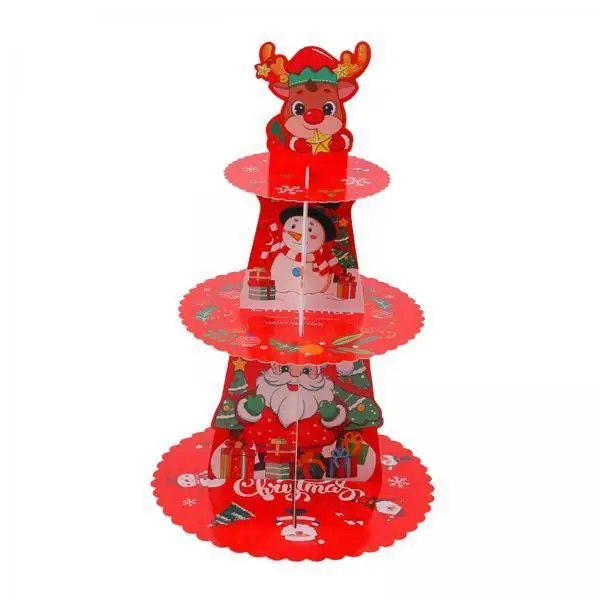 Christmas Cupcake Stand 3 Tier Cardboard Dessert Display Tower Festive Cake Holder for Holiday Party Table Decor