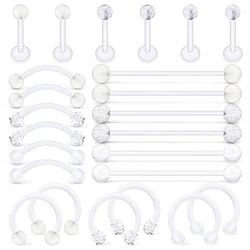 Clear Cartilage Earring Piercing Retainers Flexible Acrylic Helix Hoop Nose Lip Stud Eyebrow Tragus Septum Horseshoe Ring White