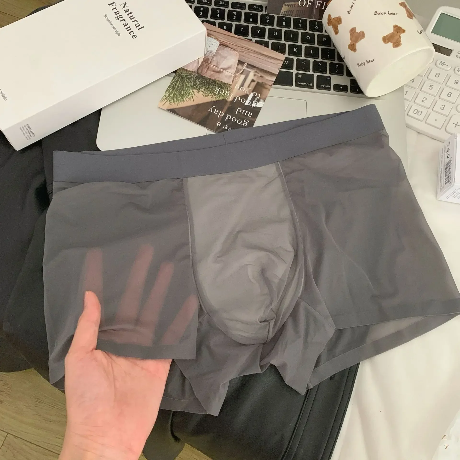Men's Transparent Boxy Trunk Seamless 20D Ultra-thin Ice Silk Lightweight Quick Dry Elastic Mid-rise U Convex Pouch Boxer Shorts