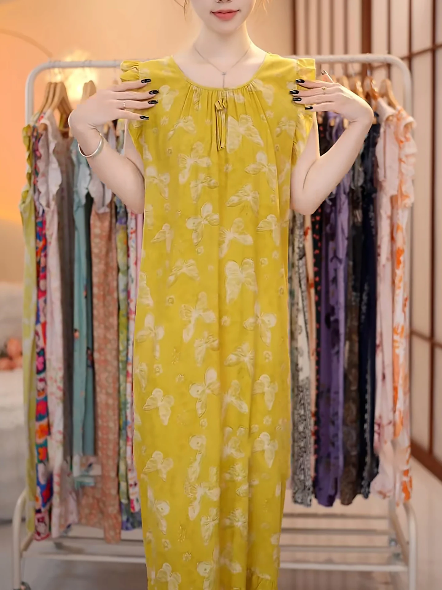summer-breathable-floral-print-vest-loose-thin-cool-feeling-skin-friendly-comfortable-home-clothes-women's-outerwear-nightgown