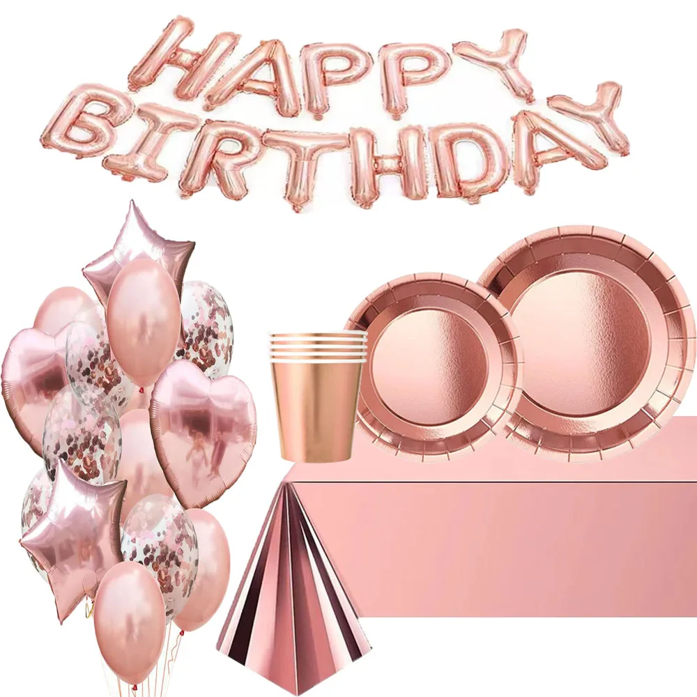 

Rose Gold Party Disposable Tableware Set Paper Balloon for Wedding Birthday Party Decoration Baby Shower Bachelorette Party