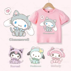 Cat Cinnamoroll Cartoon Printed Stickers For Clothes Sanrio Cute Kuromi Patches Iron on Transfers On Kids Girl T-shirt Applique