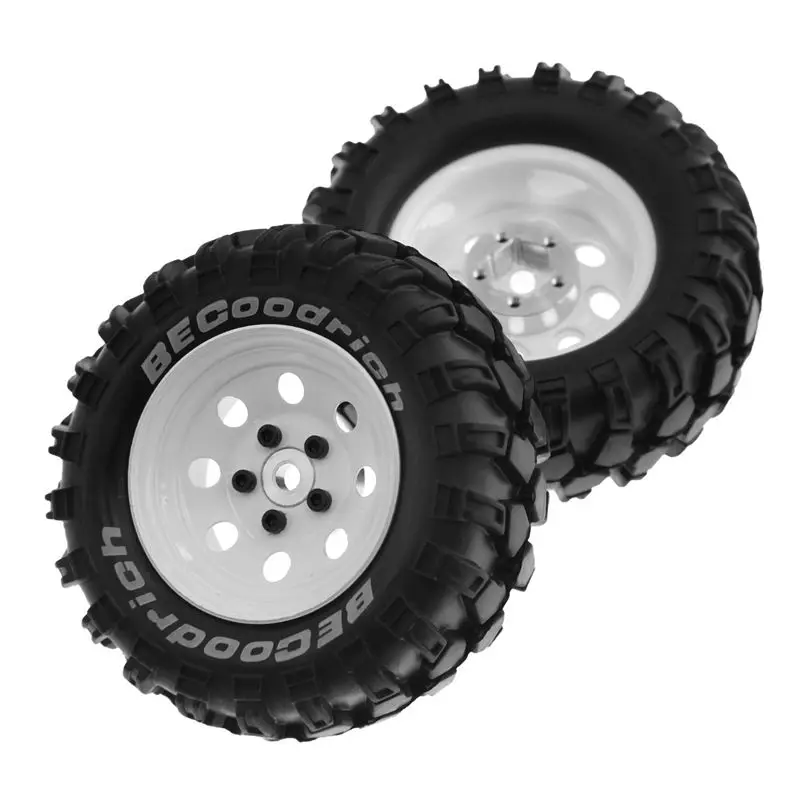 AS96-4Pcs 1.9 Inch Metal Wheel Rim Rubber Tire For 1/10 RC Crawler TRX4 SCX10 D90 4103 90046 FR4 FMS NT4-White Replacement Parts