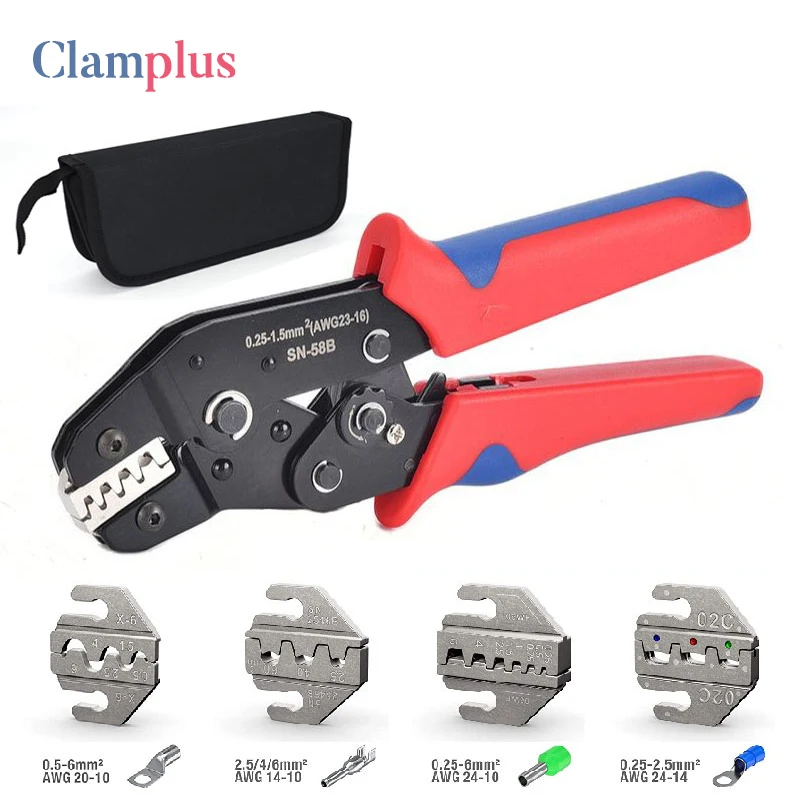 SN-58B Crimping Plier Multi-Jaws Kit for Insulated/Photovoltaic/Tubular Ferrule Terminals Mini Hand Tool Set Portable Crimper