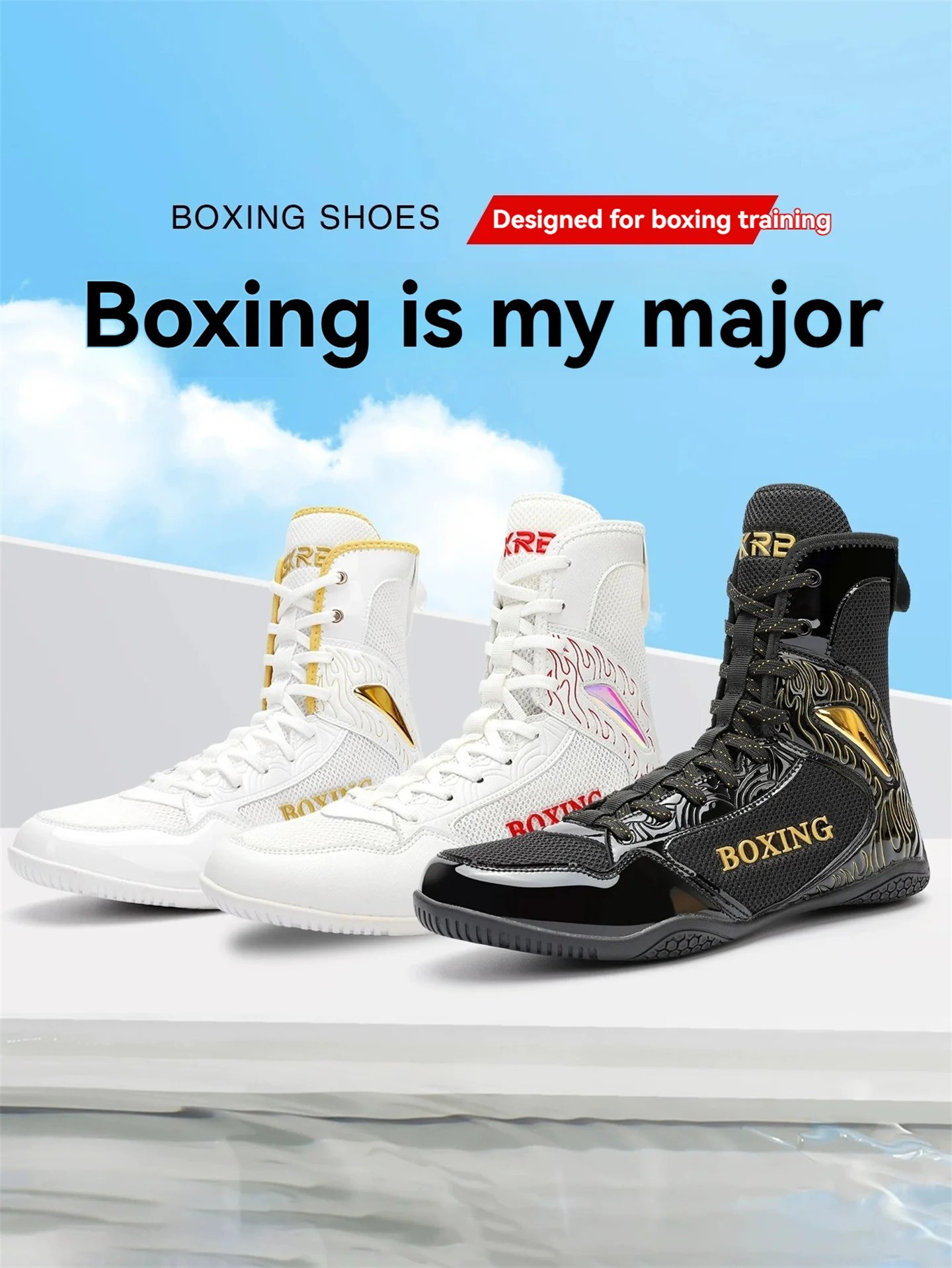 Professional Men Women's High-top Boxing & Wrestling Shoes - Premium Microfiber Breathable Mesh, Ankle Protection Non-slip Sole